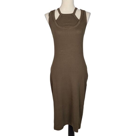 T.LA Ribbed Cutout Bodycon Midi Dress Brown Tank Style Size Small - Picture 2 of 16